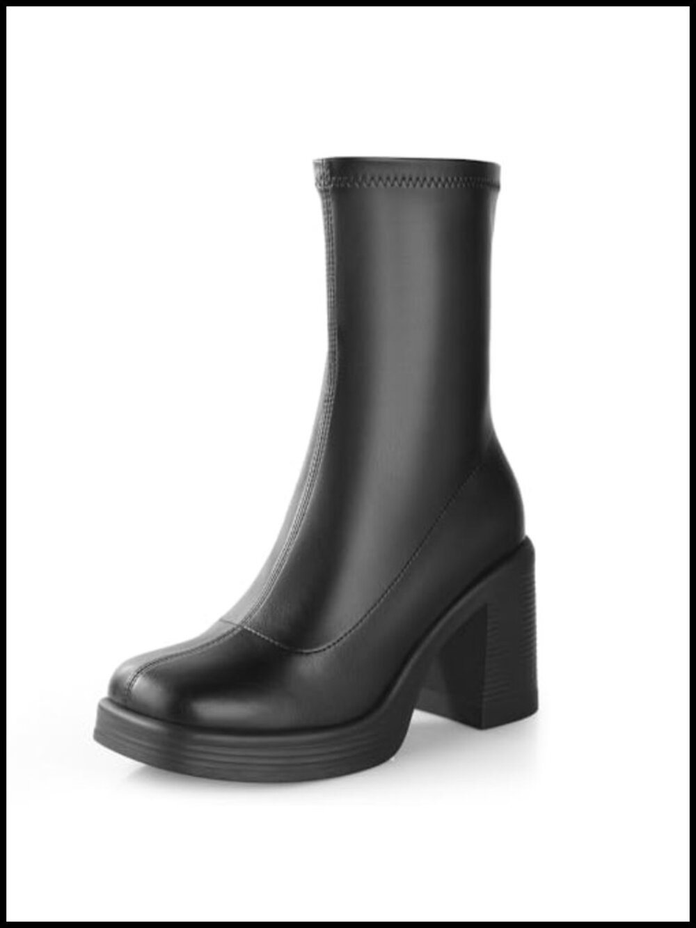 Ankle Gogo Boots Platform Chunky Heel Y2K Side Zipper Square Toe PU Leather